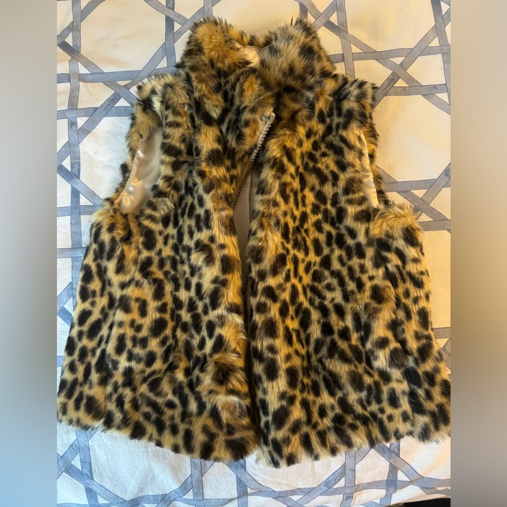 J. Crew Girls leopard faux fur vest size xxs
